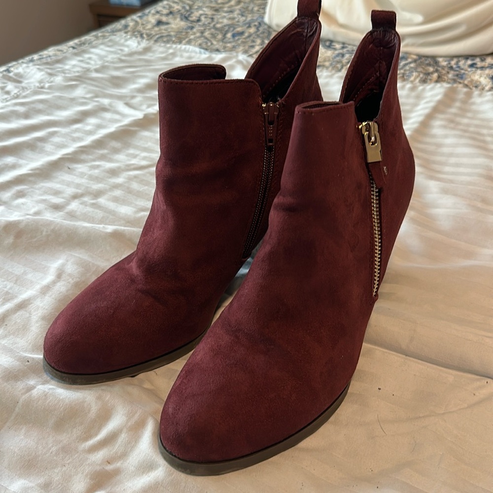 Burgundy Suede Call it spring brand zip up booties